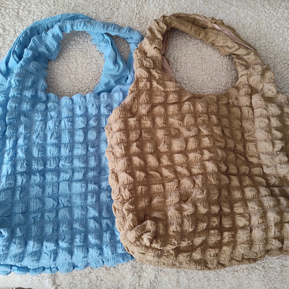 Chic Blue and Tan Textured Tote Bags